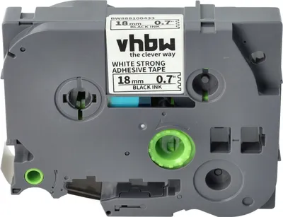 Produktbild von vhbw Schriftband-Kassette kompatibel mit Brother PT 1850CC, 1830VP, 1830, 1850 Etiketten-Drucker 8m x 18mm Schwarz auf Weiß, Extra Stark, Laminiert
