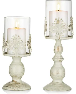 Productafbeelding van Kaarsenstandaard set, 2 stuks, ivoorwit metaal, 27/33 cm, geschikt voor bruiloften, feesten en decoratie
