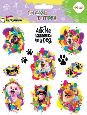 Obrázok produktu pre Tatuaże zmywalne Funny Dogs Happy Color