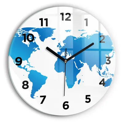 Produktbild von Wallfluent Wanduhr – Stilles Quarzuhrwerk - Uhr Dekoration Wohnzimmer Schlafzimmer Küche - Zifferblatt - schwarze Zeiger - 30 cm - Weltkarte