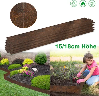 Produktbild von LARS360 Rostfarbe Beetumrandung, Höhe 15 cm, Rasenkante Metall 40 m, Beeteinfassung Palisade aus verzinktem Metall, stabile Mähkante für Garten & Rasen