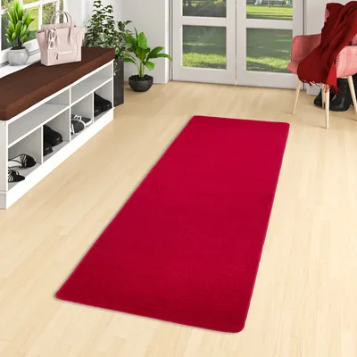 Produktbild von Velours Läufer Teppich Joy Rot, Größe:80x200 cm
