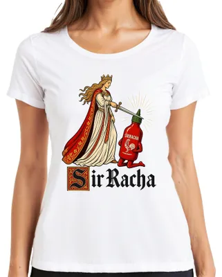 Produktbild von Sir Racha Scharfe Sauce Ritter Mittelalter Statement Sarkasmus Damen T-Shirt, Weiß, XL