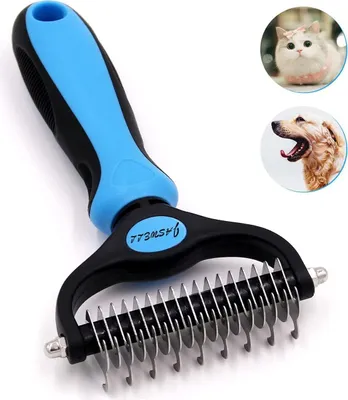 Produktbild von Welikera Haarbürste, Hundebürste,17cm doppelseitiger Kamm, Fellbürste aus rostfreiem Stahl, Kamm für die Pflege von lang- und kurzhaarigen Hunden, Blau