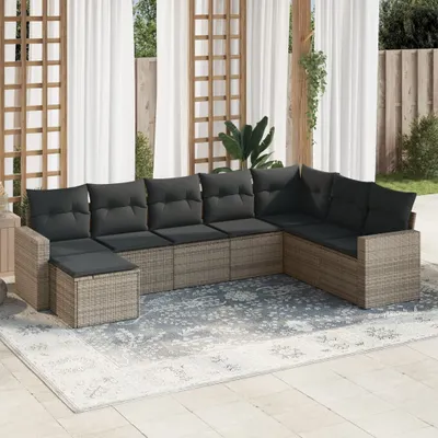 Produktbild von Gartensofa Set Couchgarnitur Garten - 8-tlg. Garten-Sofagarnitur mit Kissen Grau Poly Rattan,68,8 Kg