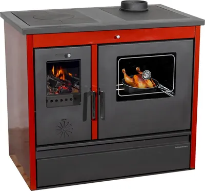 Produktbild von Kaminofen mit Backfach und Herdplatte 4050 Lotus Classic Rot Holzofen 11 kW Holz Ofen Mehrfachbelegung Kamin Heizofen Küchenherd