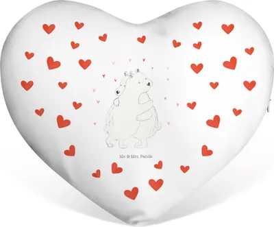 Produktbild von Mr. & Mrs. Panda Dekokissen Eisbär Umarmen - Weiß - Geschenk, Herz Kissen, dekoartikel, Sofakissen, Lustige Sprüche, Kuschelkissen, Herzkissen