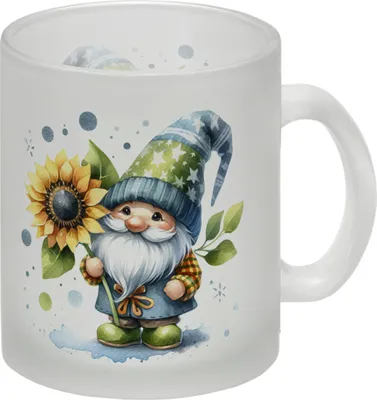 Produktbild von Gartenzwerg mit Sonnenblume Glas Tasse