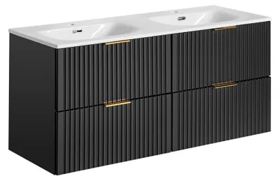 Immagine prodotto di Mobile sotto lavabo NOXERA 120 cm – Nero opaco – Doppio lavabo incassato + sifoni