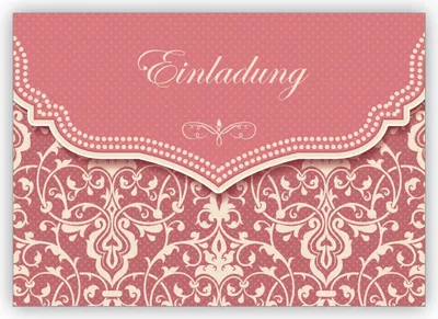 Produktbild von 4x Schöne Vintage Einladungskarte mit Retro Damast Muster in alt rosa zur Hochzeit, Taufe, Diner etc: Einladung