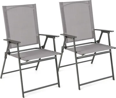 Produktbild von Goplus Garten- & Balkonstuhl, klappbar, 2er Set, 150 kg Tragkraft, mit Rücken- & Armlehne, wetterfest, aus Textilene & Metall, ergonomisch, hautfreundlich, atmungsaktiv & elastisch