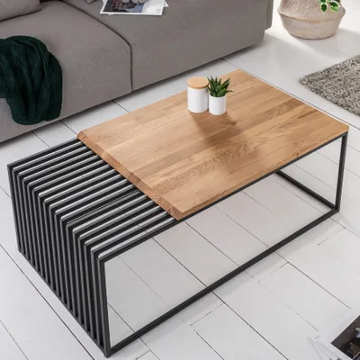Produktbild von riess-ambiente Massivholz Couchtisch ARCHITECTURE 100cm Eiche geölt schwarzes Metallgestell Beistelltisch Tisch