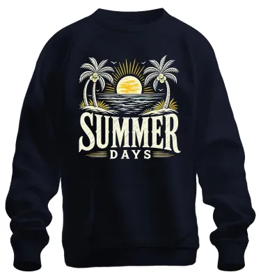 Productafbeelding van Zomersfeer, tropisch strand, palmbomen, zonsondergang. Trui, marineblauw, maat 3XL
