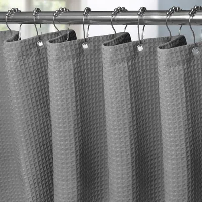 Obrázek produktu pro Voděodolná sprchová závěs s vaflovou strukturou a kroužky - 152 x 182 cm