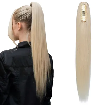 Zdjęcie produktu dla Pasmo do włosów z klipsami, naturalne włosy, 45 cm, platynowy blond, 115 g