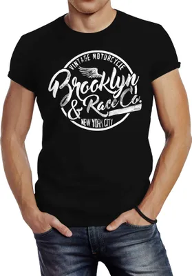 Produktbild von Herren T-Shirt Brooklyn Race Motorcycle Vintage Watercolor Slim Fit Neverless® schwarz S