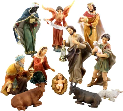 Produktbild von Set 11teilig, Höhe bis zu 19cm Laterne mit Licht, Weihnachtskrippe Figuren Krippenzubehör Weihnachtsdeko, aus Polyresin