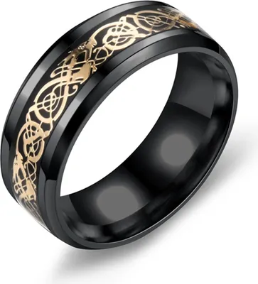 Produktbild von Herrenring, glänzend, schlichtes Schmuckzubehör, Drachenmuster, leuchtender Ring für Dating-Schwarzes Gold,US 13