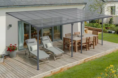 Produktbild von Angebaute Pergola/Carport 18m² KLEO 600L300 Aluminium Grau