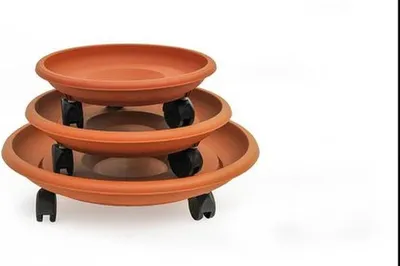 Produktbild von 3er Set Blumentöpfe mit Rollen, terracotta, Untersetzer, fahrbar, Pflanzenschalen, 25-37 cm, in 3 Farben erhältlich
