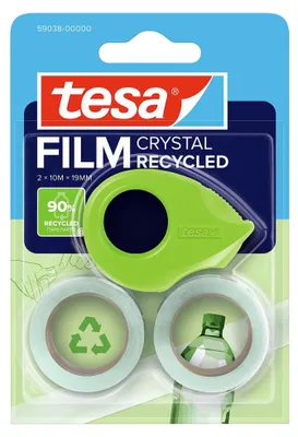 Produktbild von tesa Mini Abroller Recycled mit 2 Rollen tesafilm Crystal Recycled