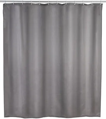 Produktbild von Unyqoos® antibakterieller & schimmelresistenter Duschvorhang, Polyester 180 x 200 cm, Grau, maschinenwaschbar 30 °C, rostfreie Ösen, 12 weiße Kunststoffringe