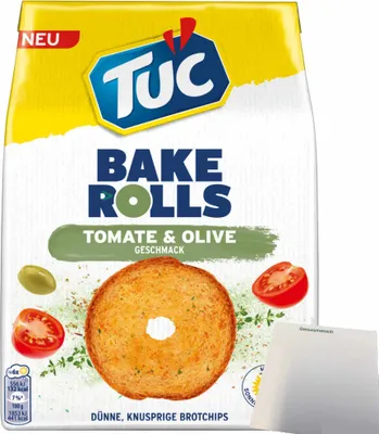 Produktbild von TUC Bake Rolls Brotchips Tomate Olive (150g Packung) + usy Block