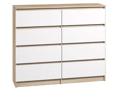 A minimalist chest of drawers with eight drawers, presented against a white background.