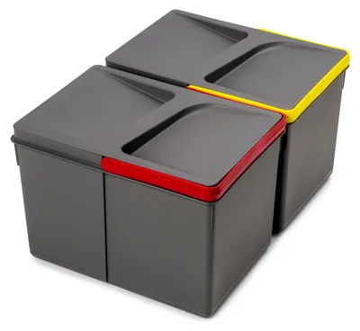 Zdjęcie produktu dla Emuca Zestaw pojemników do recyklingu do szuflad kuchennych Recycle, wysokość 216 mm, 2x12 litrów, Plastik, Szary antracytowy
