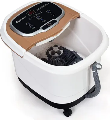 Produktbild von GOPLUS Fußbad Massagegerät auf Rollen, Elektrisches Fußmassagegerät mit Massagefunktion & verstellbarer Dusche, Abnehmbarer Massageplatte, Fußbadewanne 10-60min (Braun)
