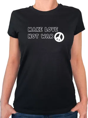 Produktbild von Huuraa Damen T-Shirt Make Love not War L Black Bio Baumwolle Fairtrade Damenshirt Geschenkidee