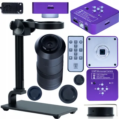 Image de Rosfix Ensemble Caméra et Microscope Puppis Pink PRO KMPPP-HDMI-USB 51MP – 2K HDMI et USB | Objectif à Monture C 100x | Plateforme 35 mm