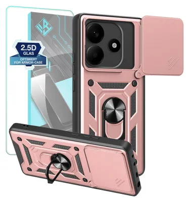 Produktbild von Armor Handyhülle für Xiaomi Redmi Note 14 5G mit 9H Displayglas Displayschutz Kameraschutz Handy Panzer Case Cover Schutzhülle Outdoor Farbe: Rosegold