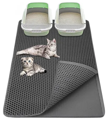 Image de Tapis XXL pour litière de chat, dimensions 90 x 60 cm, avec sous-couche imperméable