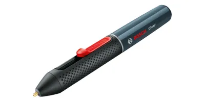 A Bosch Gluey smokey grey hot glue pen is shown against a white background.