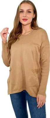 Produktbild von Kamelfarbener Pullover mit Fronttaschen