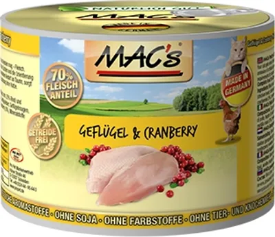 Produktbild von MAC's CAT GEFLÜGEL & CRANBERRY, Adult, jede Rasse, Cranberry, Geflügel, 200 g