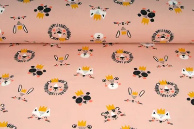 Obrázek produktu pro Úplet jednolíc, zvířátka na meruňkovém podkladu, tričkovina, látky, metráž / 50cm