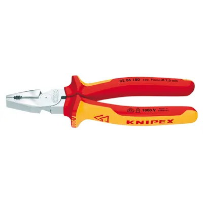 A pair of insulated combination pliers against a white background.