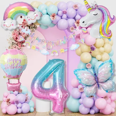 Produktbild von Geburtstagsdekoration Einhorn, 10 Ballons, rosa und lila, für Kindergeburtstag