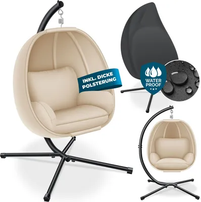 Produktbild von KESSER® Luxe Hängesessel mit Gestell + weicher Sitzkissen, Seitenpolsterung, Sitz- und Rückenkissen Hängekorb Indoor & Outdoor, Garten Schaukel Korb Hängestuhl Stabiler Standfuß, max. 150 kg