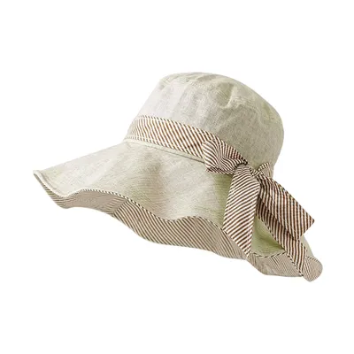 Produktbild von UPF50+ Sonnenhut Damen, Atmungsaktive Faltbar Fischerhüte, Sommerhüte mit Bogen, Klettverschluss Verstellbar, Beige