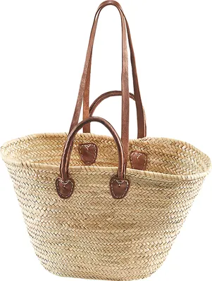 Produktbild von Kobolo Ibizatasche Strandtasche Korbtasche Palmblatttasche - Lederhenkel - ca 50x15x30 cm