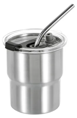 Edelstahlbecher 304 ml mit Strohhalm und Deckel, doppelwandig