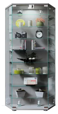 Produktbild von Stehende Glasvitrine | Vitrine aus ESG-Sicherheitsglas | Maße ca. H. 114 x B. 83 x T. 17 cm | Standvitrine aus Glas | Modern und platzsparend
