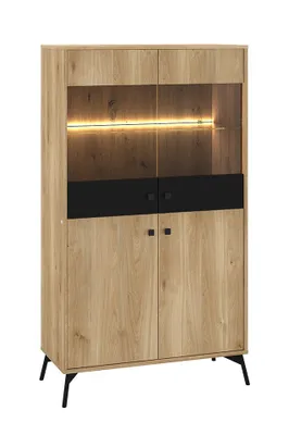 Obrázek produktu pro Čtyřdveřová vitrína s prosklenou částí ALISIA - dub castello / černá