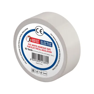 Zdjęcie produktu dla Taśma elektroizolacyjna HOROZ PVC 19mm x 9m biała – elastyczna, mocna, odporna 6kV