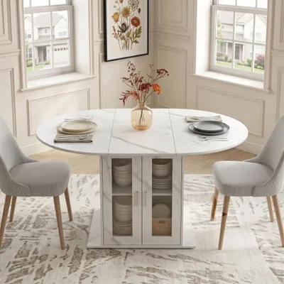 Image de Table ronde extensible pour salle à manger, en bois, de 100 à 140 cm, avec espace de rangement