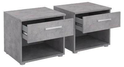Produktbild von Nachttisch MARY im 2er Set Nachtschrank Nachtkommode in Betonoptik mit Schublade und offenem Fach