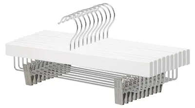 Produktbild von A. Basics Holzkleiderbügel mit Klammern, 10er-Pack, ‎1.15 x 36 x 16 cm, Weiß